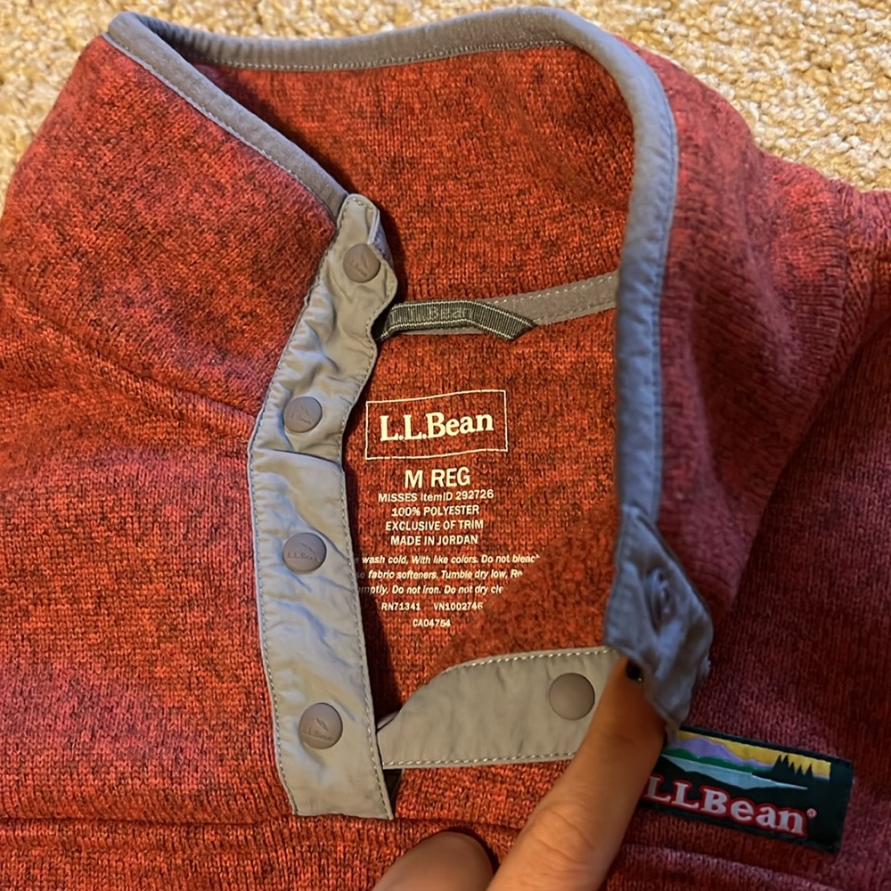 Like New Llbean Red Pull Over With Button Snaps - image 2